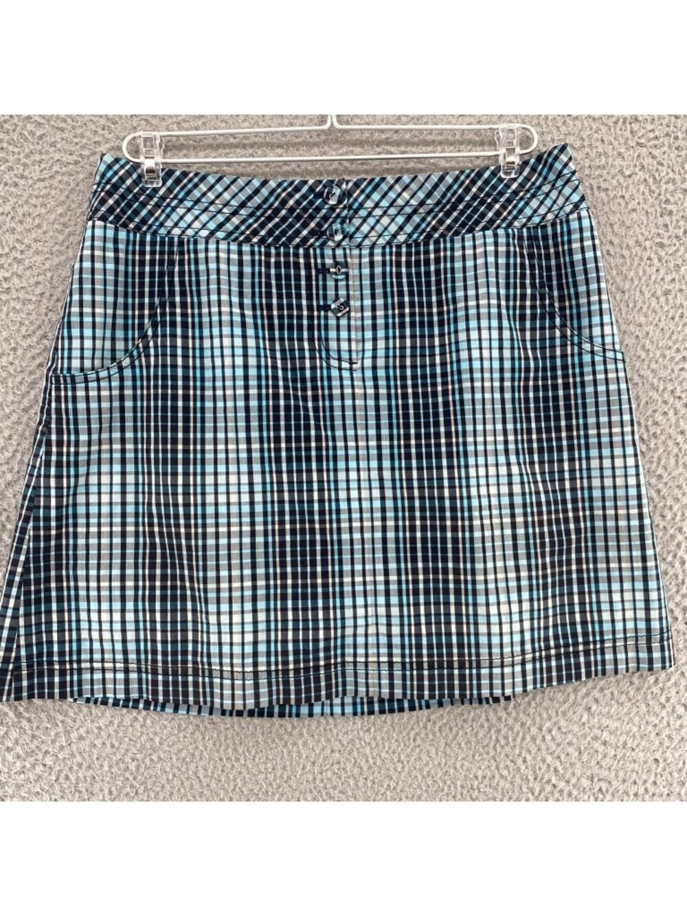 Cutter & Buck Skort Women 10 Blue Plaid Golf Mini Skirt Button Stretch Pockets